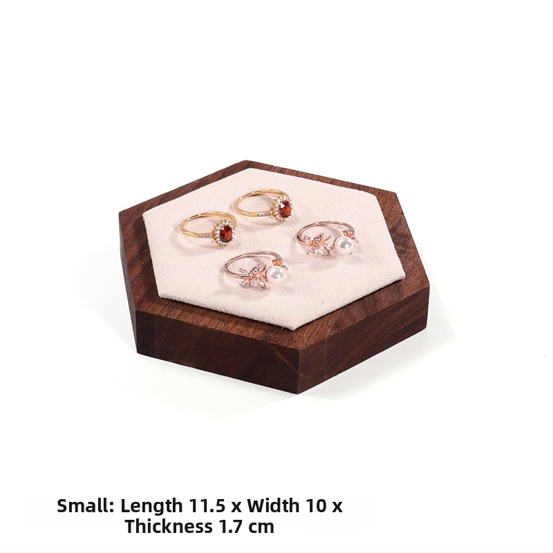 Trīsdaļu komplekts valrieksta koka ša hexagonāla rotaslietu displeja statīvs ar vienu slāni