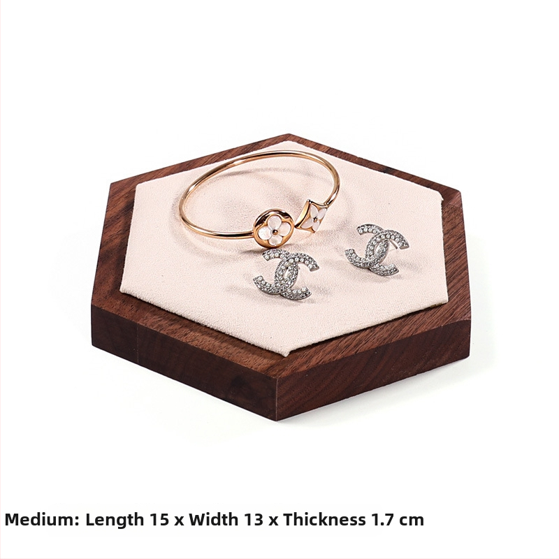 Trīsdaļu komplekts valrieksta koka ša hexagonāla rotaslietu displeja statīvs ar vienu slāni