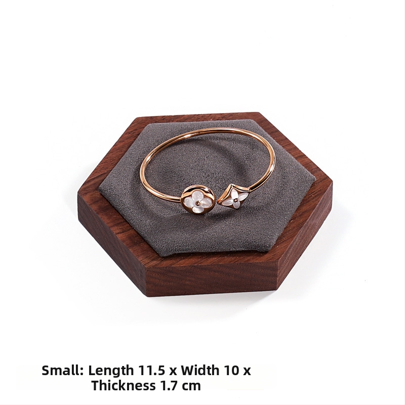 Trīsdaļu komplekts valrieksta koka ša hexagonāla rotaslietu displeja statīvs ar vienu slāni