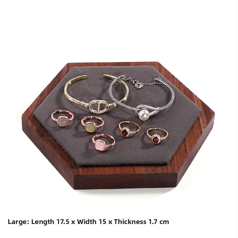 Trīsdaļu komplekts valrieksta koka ša hexagonāla rotaslietu displeja statīvs ar vienu slāni