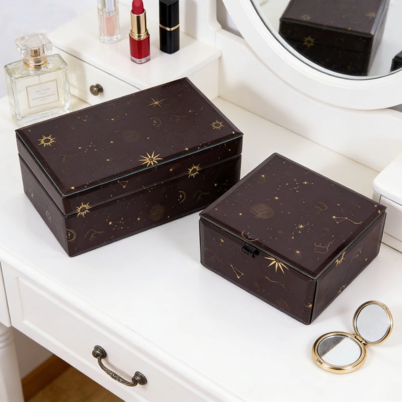 Cutie de bijuterii Jiayue, din sticlă, cu model de nori norocoși, cu un singur nivel, model 001BH24062805E, personalizabil