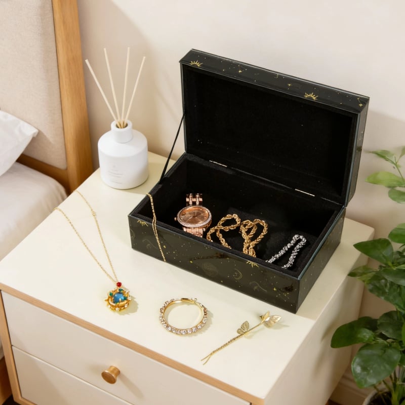 Cutie de bijuterii Jiayue, din sticlă, cu model de nori norocoși, cu un singur nivel, model 001BH24062805E, personalizabil