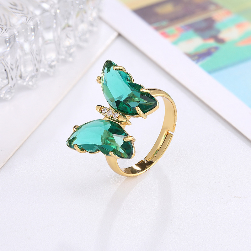 Női gyűrű, természetes stílus, réz, üveg kristály beillesztés, masni dizájn