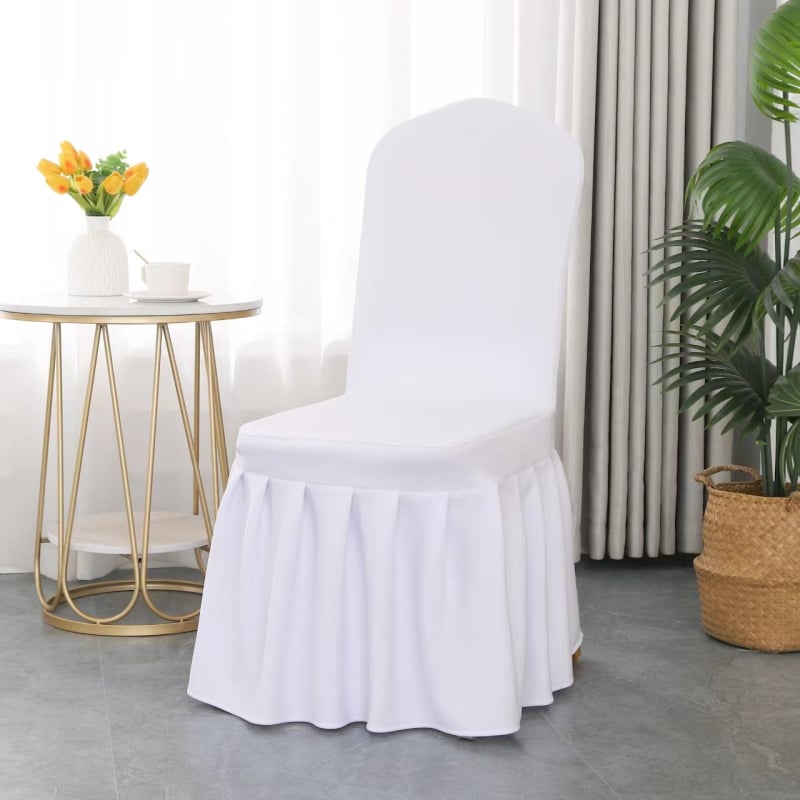 Plisēta krēsla pārvalka, elastīga, bieza poliestera audums, audums 300 g, produkta svars 500 g, ar integrētu mugures atzveltni, viesnīcu banketu stils