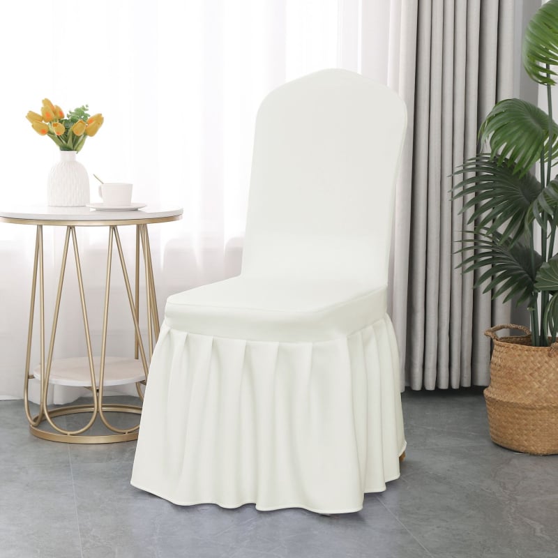 Plisēta krēsla pārvalka, elastīga, bieza poliestera audums, audums 300 g, produkta svars 500 g, ar integrētu mugures atzveltni, viesnīcu banketu stils