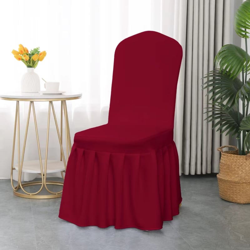 Plisēta krēsla pārvalka, elastīga, bieza poliestera audums, audums 300 g, produkta svars 500 g, ar integrētu mugures atzveltni, viesnīcu banketu stils