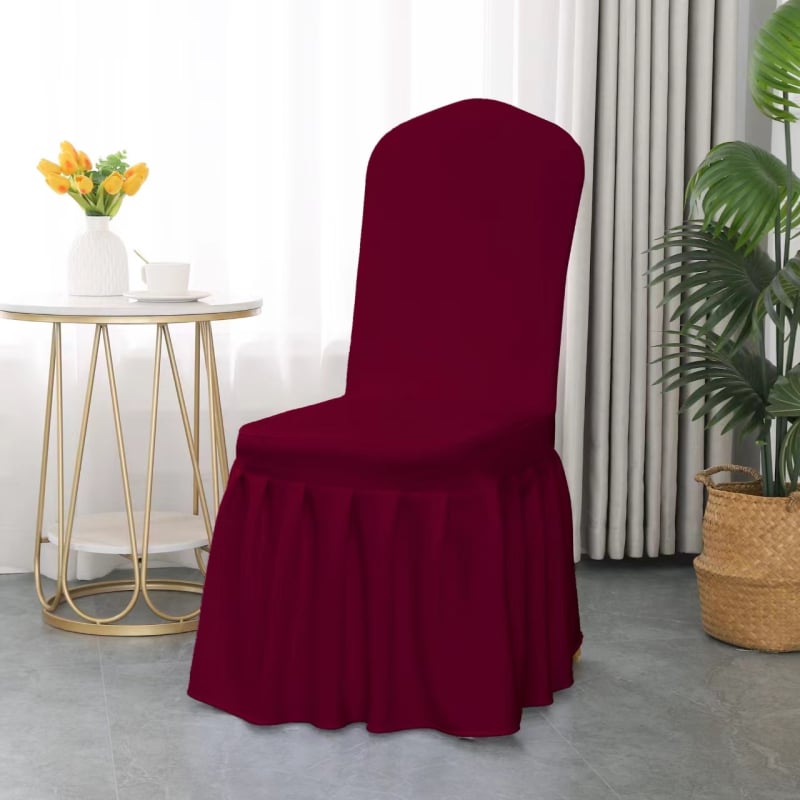Plisēta krēsla pārvalka, elastīga, bieza poliestera audums, audums 300 g, produkta svars 500 g, ar integrētu mugures atzveltni, viesnīcu banketu stils