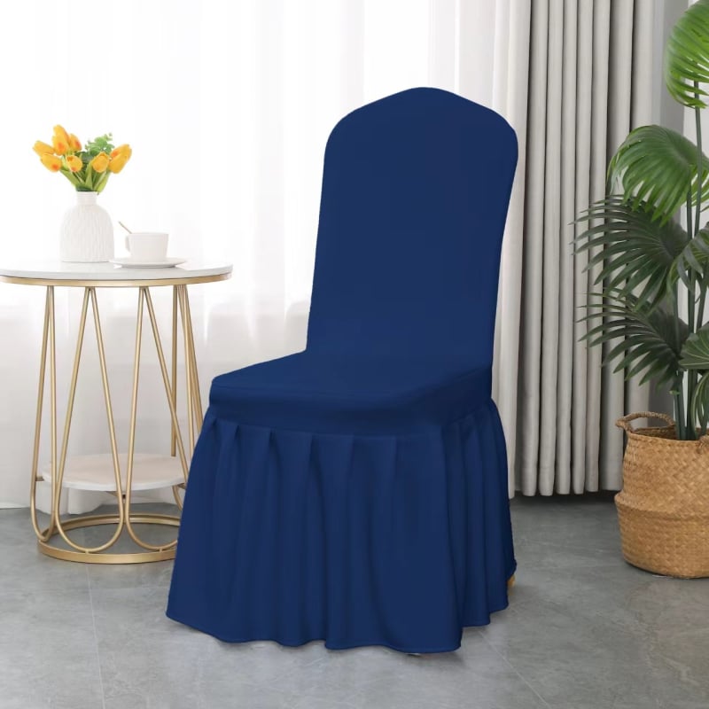 Plisēta krēsla pārvalka, elastīga, bieza poliestera audums, audums 300 g, produkta svars 500 g, ar integrētu mugures atzveltni, viesnīcu banketu stils