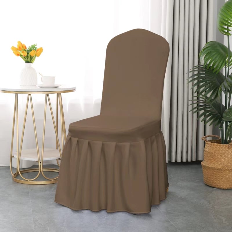 Plisēta krēsla pārvalka, elastīga, bieza poliestera audums, audums 300 g, produkta svars 500 g, ar integrētu mugures atzveltni, viesnīcu banketu stils