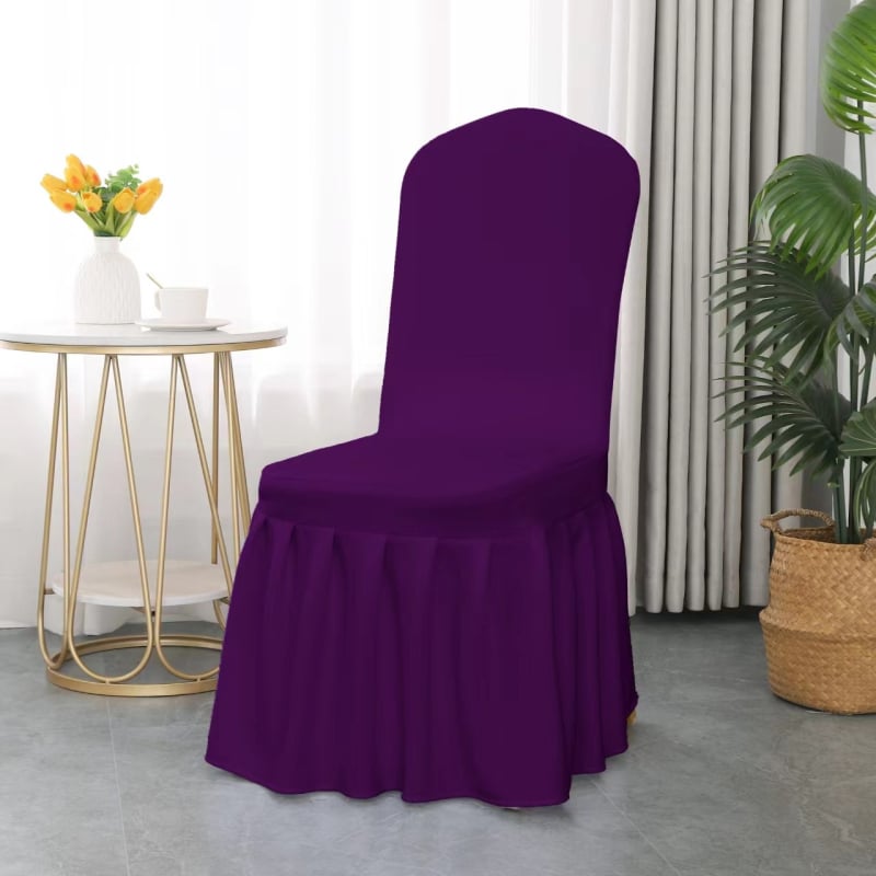 Plisēta krēsla pārvalka, elastīga, bieza poliestera audums, audums 300 g, produkta svars 500 g, ar integrētu mugures atzveltni, viesnīcu banketu stils