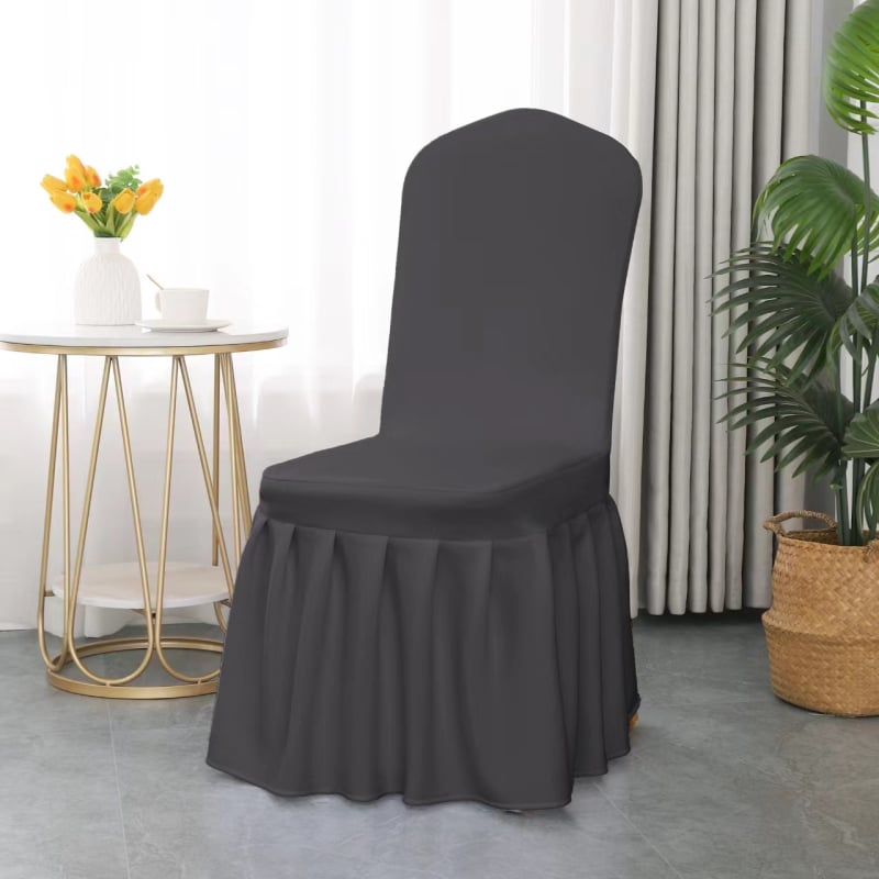 Plisēta krēsla pārvalka, elastīga, bieza poliestera audums, audums 300 g, produkta svars 500 g, ar integrētu mugures atzveltni, viesnīcu banketu stils