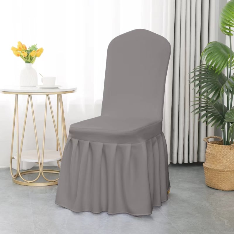 Plisēta krēsla pārvalka, elastīga, bieza poliestera audums, audums 300 g, produkta svars 500 g, ar integrētu mugures atzveltni, viesnīcu banketu stils