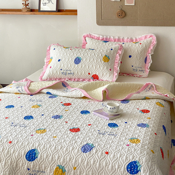 Pamučni prekrivač za krevet - dvostrano šivani quilt, trodijelni set, hotelski stil, geometrijski uzorci, biljke i crtani motivi