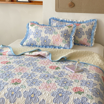 Pamučni prekrivač za krevet - dvostrano šivani quilt, trodijelni set, hotelski stil, geometrijski uzorci, biljke i crtani motivi
