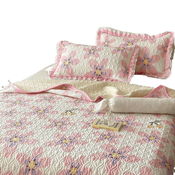 Pamučni prekrivač za krevet - dvostrano šivani quilt, trodijelni set, hotelski stil, geometrijski uzorci, biljke i crtani motivi