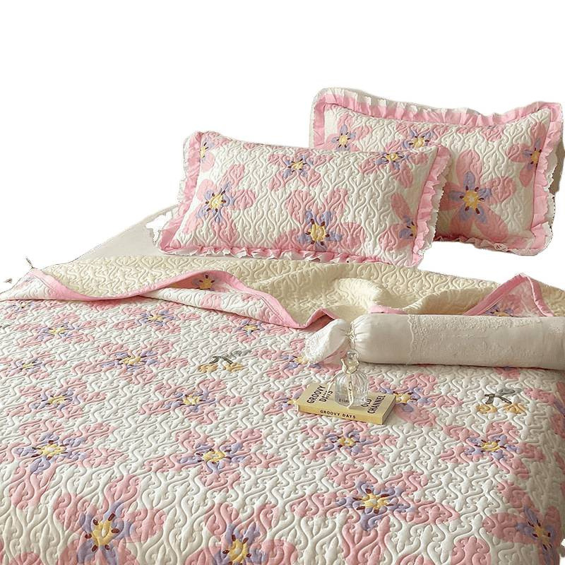 Pamučni prekrivač za krevet - dvostrano šivani quilt, trodijelni set, hotelski stil, geometrijski uzorci, biljke i crtani motivi