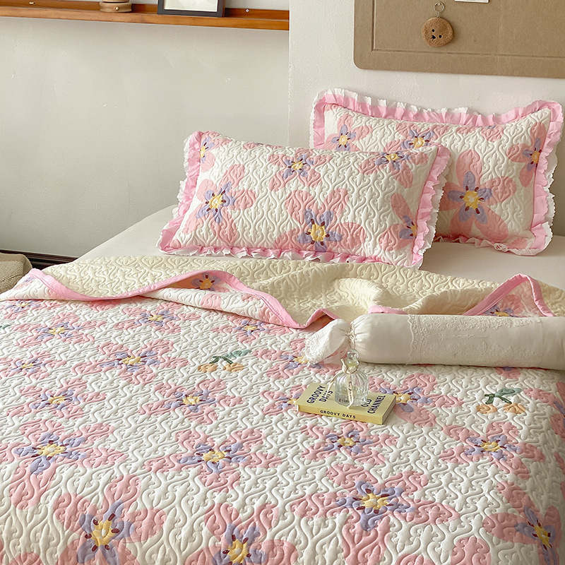 Pamučni prekrivač za krevet - dvostrano šivani quilt, trodijelni set, hotelski stil, geometrijski uzorci, biljke i crtani motivi