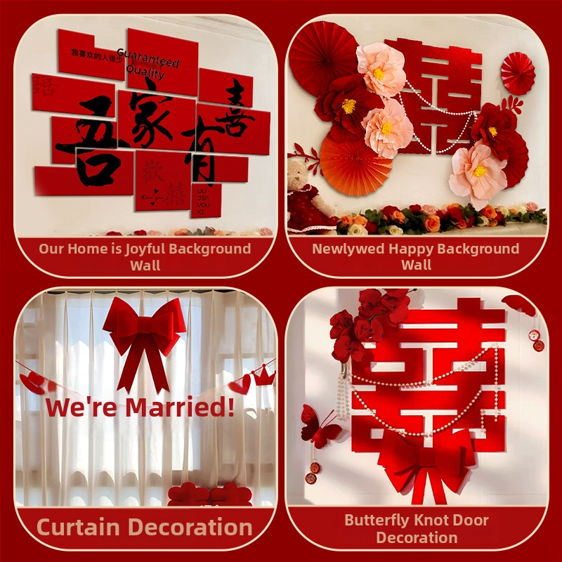 Комплект за украса на сватбена стая с 3D KT панел и стикери с двойно щастие за фон на спалнята — нетъкан текстил