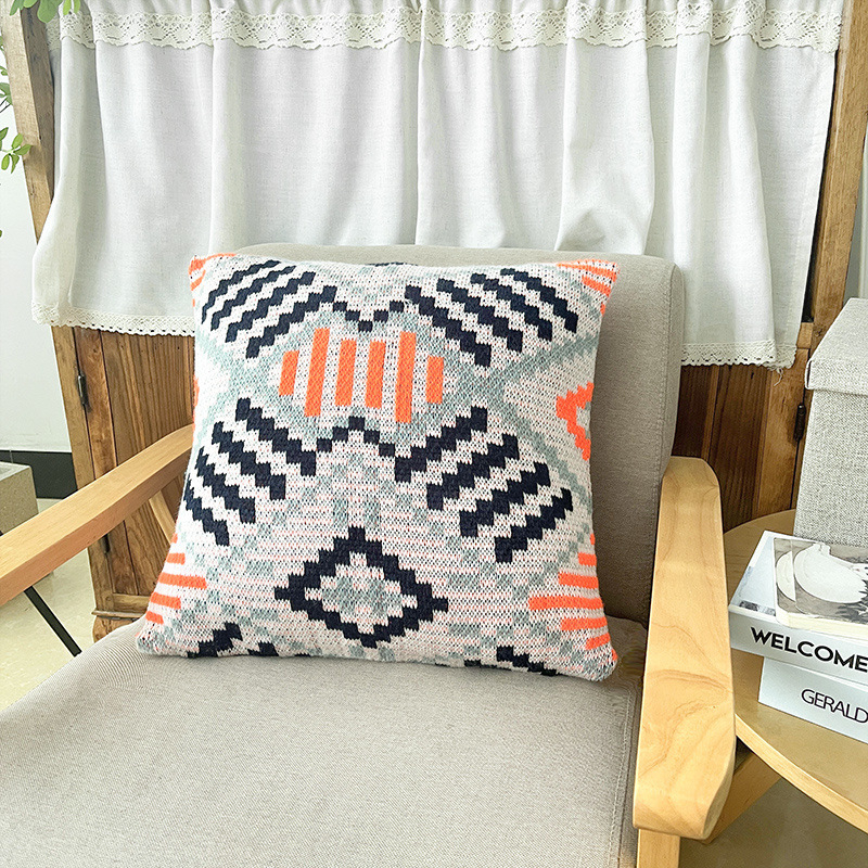 Bohem kötött kanapépléd rojtokkal, geometriai mintával, modern minimalista stílus, prémium minőség, súlya legfeljebb 180 g