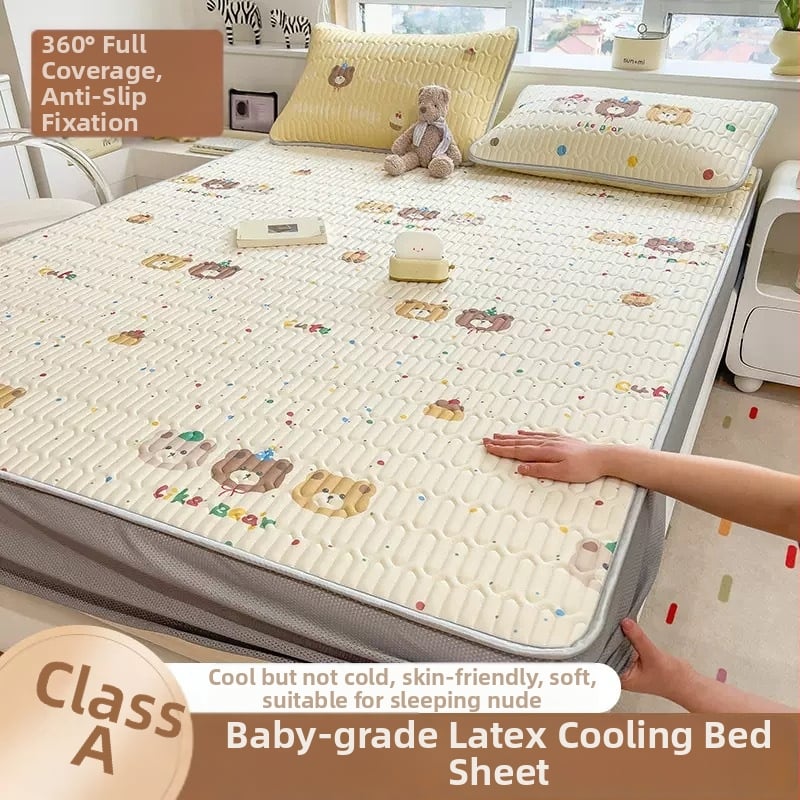 Trīs daļu lateksa dzesējošais gulēšanas komplekts – dabīgs latekss, lateksa saturs 80-90%, adījums ar drukas rakstu