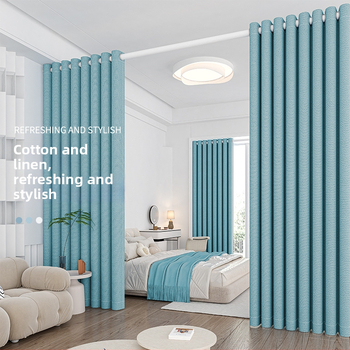 Hálószobai sötétítő függöny fúrás nélküli telepítéssel, készletben teleszkópos rúddal, Morant, poliészter, selyemréteg, 71-90%-os árnyékolás, modern egyszerű stílus