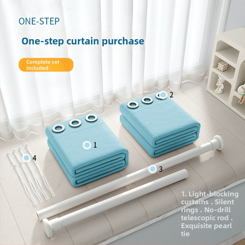 Hálószobai sötétítő függöny fúrás nélküli telepítéssel, készletben teleszkópos rúddal, Morant, poliészter, selyemréteg, 71-90%-os árnyékolás, modern egyszerű stílus