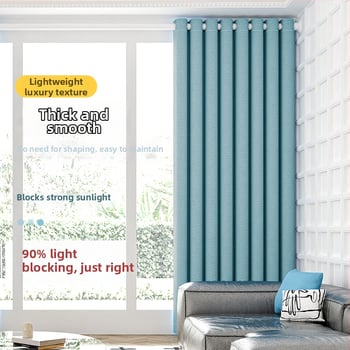 Hálószobai sötétítő függöny fúrás nélküli telepítéssel, készletben teleszkópos rúddal, Morant, poliészter, selyemréteg, 71-90%-os árnyékolás, modern egyszerű stílus