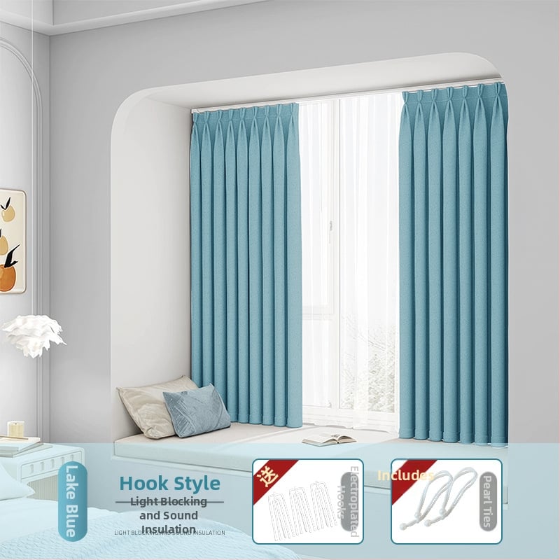 Hálószobai sötétítő függöny fúrás nélküli telepítéssel, készletben teleszkópos rúddal, Morant, poliészter, selyemréteg, 71-90%-os árnyékolás, modern egyszerű stílus