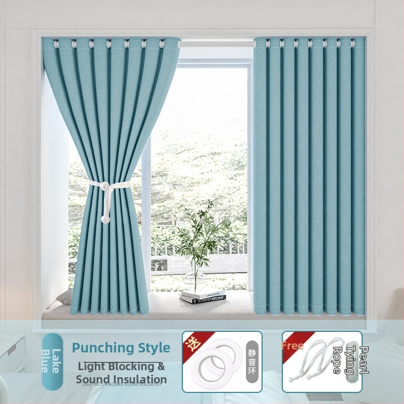 Hálószobai sötétítő függöny fúrás nélküli telepítéssel, készletben teleszkópos rúddal, Morant, poliészter, selyemréteg, 71-90%-os árnyékolás, modern egyszerű stílus