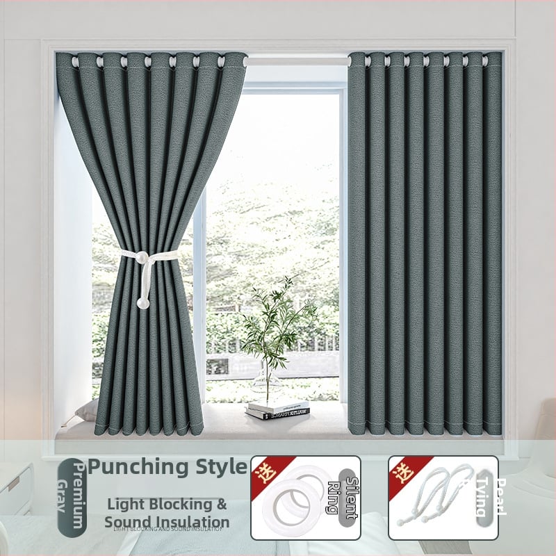 Hálószobai sötétítő függöny fúrás nélküli telepítéssel, készletben teleszkópos rúddal, Morant, poliészter, selyemréteg, 71-90%-os árnyékolás, modern egyszerű stílus