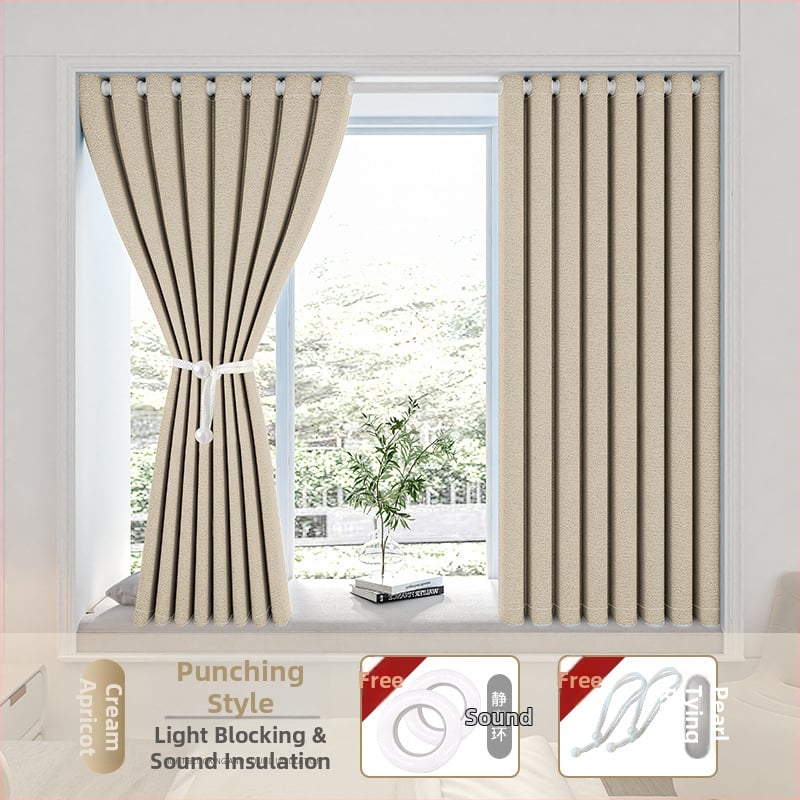 Hálószobai sötétítő függöny fúrás nélküli telepítéssel, készletben teleszkópos rúddal, Morant, poliészter, selyemréteg, 71-90%-os árnyékolás, modern egyszerű stílus