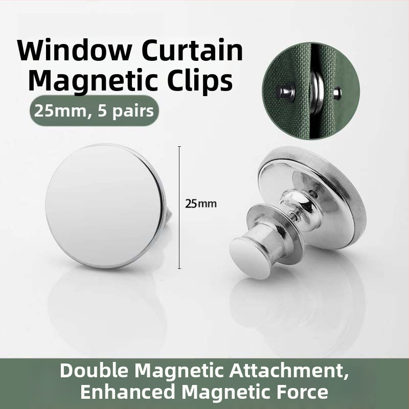 Vējizturīgs aizkaru magnētiskā aizvēršanas komplekts (pāris) ar āķiem, klipu un jostu