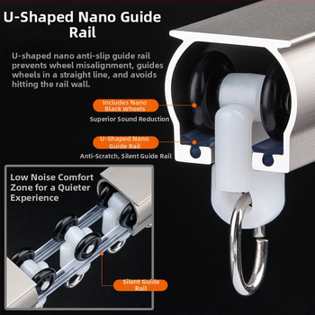 Užuolaidų bėgikų sistema su dviguba bėgimo vaga, šoninis viršutinis tvirtinimas, aliuminio lydinys, pritaikomas, šiuolaikinis minimalistinis stilius