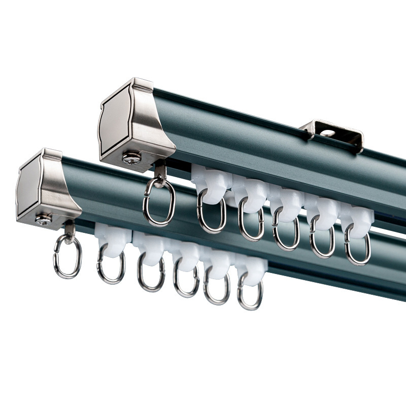 Užuolaidų bėgikų sistema su dviguba bėgimo vaga, šoninis viršutinis tvirtinimas, aliuminio lydinys, pritaikomas, šiuolaikinis minimalistinis stilius