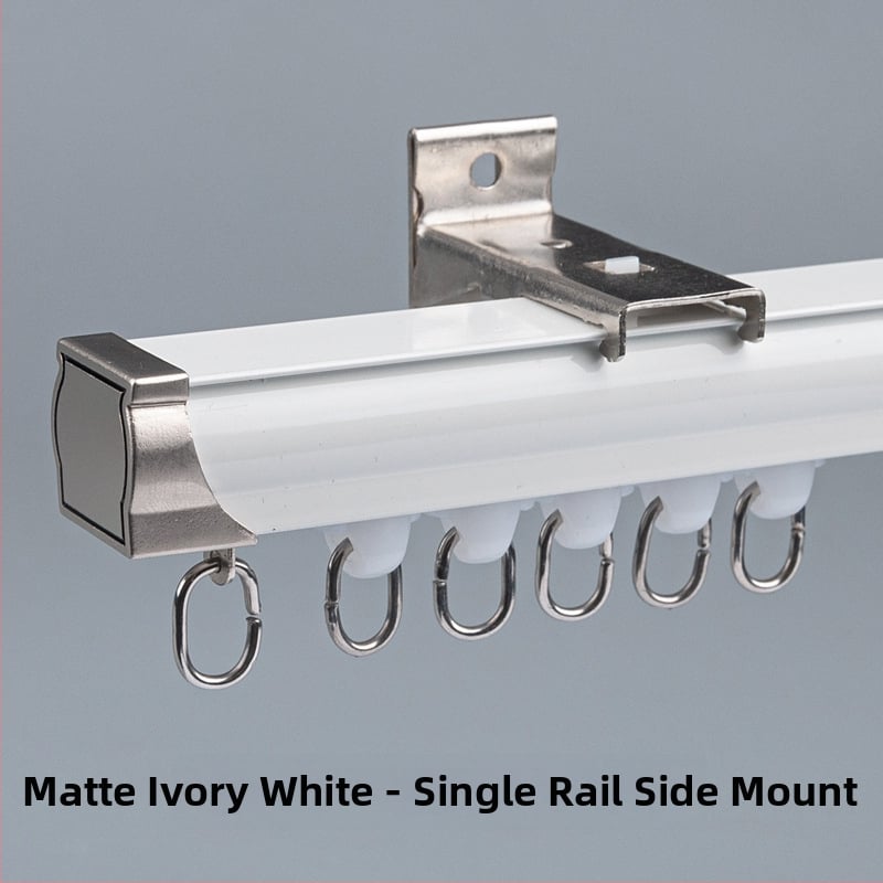 Užuolaidų bėgikų sistema su dviguba bėgimo vaga, šoninis viršutinis tvirtinimas, aliuminio lydinys, pritaikomas, šiuolaikinis minimalistinis stilius