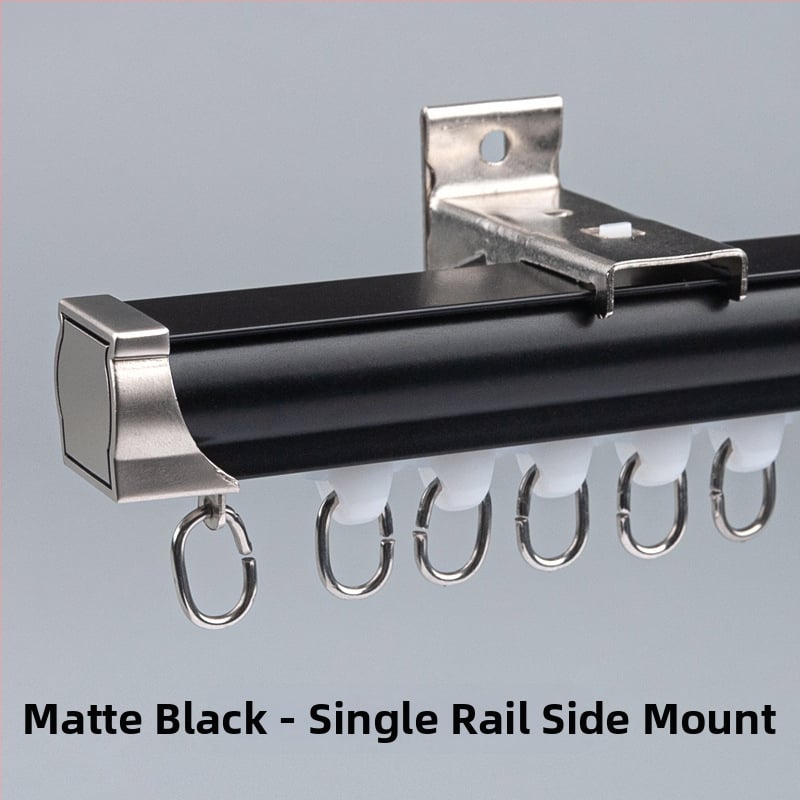 Užuolaidų bėgikų sistema su dviguba bėgimo vaga, šoninis viršutinis tvirtinimas, aliuminio lydinys, pritaikomas, šiuolaikinis minimalistinis stilius