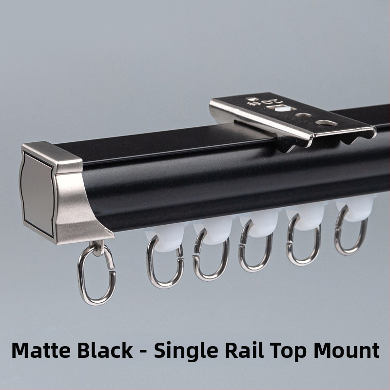 Užuolaidų bėgikų sistema su dviguba bėgimo vaga, šoninis viršutinis tvirtinimas, aliuminio lydinys, pritaikomas, šiuolaikinis minimalistinis stilius