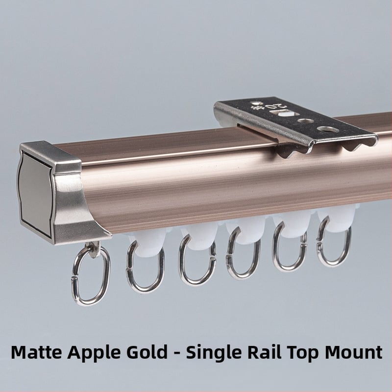 Užuolaidų bėgikų sistema su dviguba bėgimo vaga, šoninis viršutinis tvirtinimas, aliuminio lydinys, pritaikomas, šiuolaikinis minimalistinis stilius