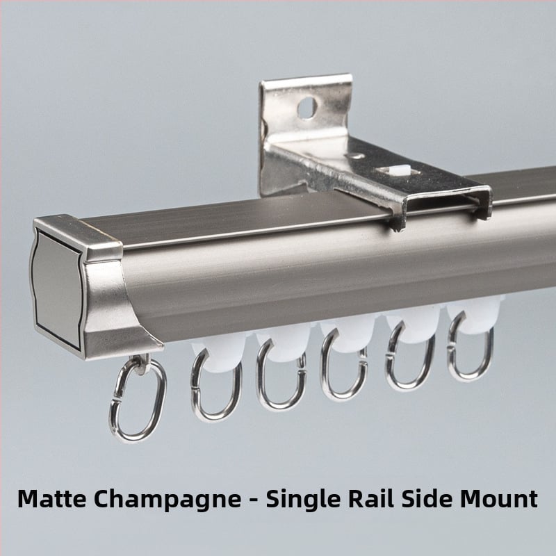 Užuolaidų bėgikų sistema su dviguba bėgimo vaga, šoninis viršutinis tvirtinimas, aliuminio lydinys, pritaikomas, šiuolaikinis minimalistinis stilius