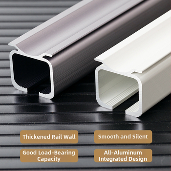 Huanli Užuolaidų bėgikliai – aliuminio lydinio, viršutinė ir šoninė montavimas, tylus bėgiklis su guoliais ratukais, skirtas vieno ir dviejų bėgiklių sistemai