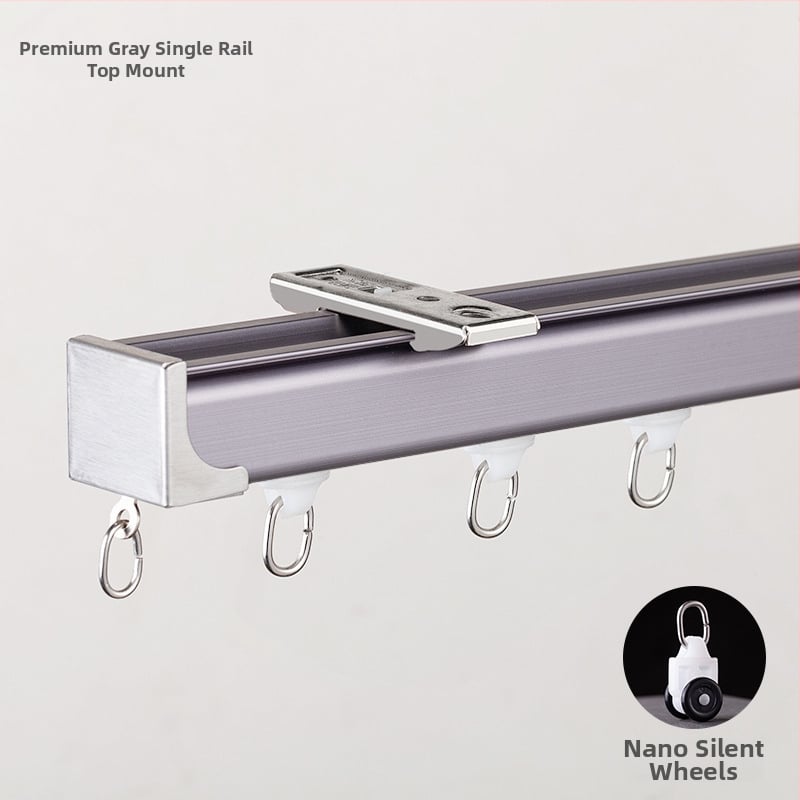 Huanli Užuolaidų bėgikliai – aliuminio lydinio, viršutinė ir šoninė montavimas, tylus bėgiklis su guoliais ratukais, skirtas vieno ir dviejų bėgiklių sistemai