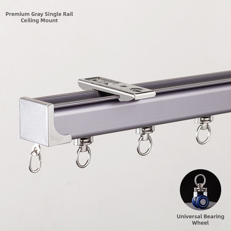 Huanli Užuolaidų bėgikliai – aliuminio lydinio, viršutinė ir šoninė montavimas, tylus bėgiklis su guoliais ratukais, skirtas vieno ir dviejų bėgiklių sistemai