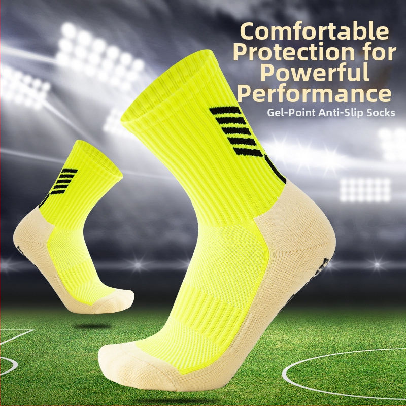 Futbalové ponožky, jeseň–zima, stredná dĺžka, podrážka s lepidlom a spodná časť uteráka, protišmykové, odvádzajú pot