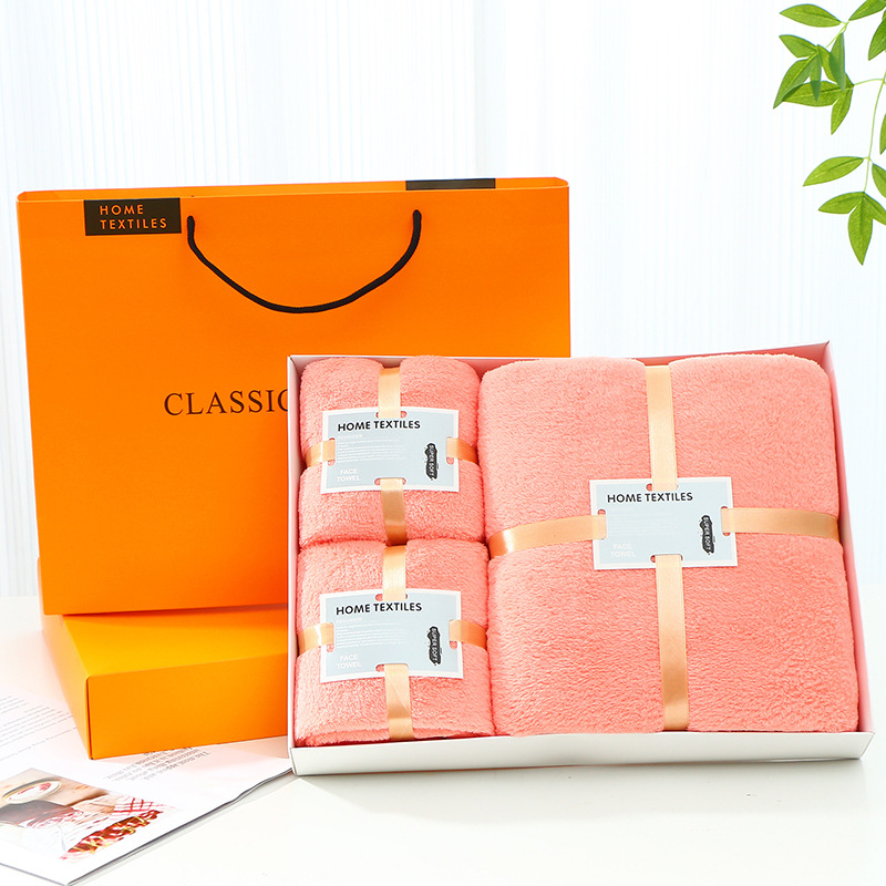 Korall Velúr fürdőtörölközők 3 részes szett, 100% pamut, sima szövés, céges ajándék