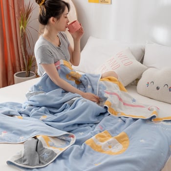 Kokvilnas gazes sega dvieli, sešu slāņu, vasaras lietošanai birojā vai guļamistabā, 1,1–1,5 kg