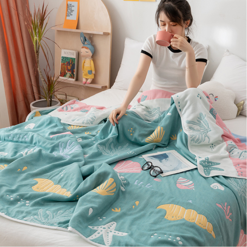 Kokvilnas gazes sega dvieli, sešu slāņu, vasaras lietošanai birojā vai guļamistabā, 1,1–1,5 kg