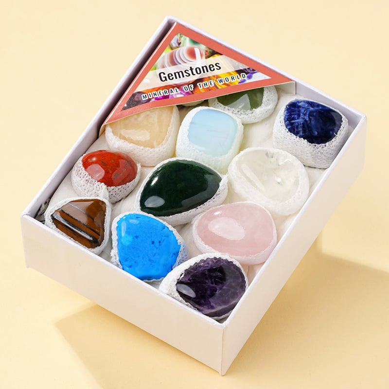 Set kristalnih kamenja – ametistni klaster, sirovi kamen, moder minimalistički stil, pakiranje u poklon kutiju
