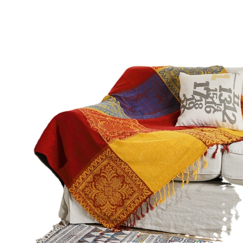 Bohemas Chenille vintage pleds dīvānam, abpusējs žakarda raksts ar pūdelēm, ģeometrisks ziedu raksts, svars 1000-1499 g