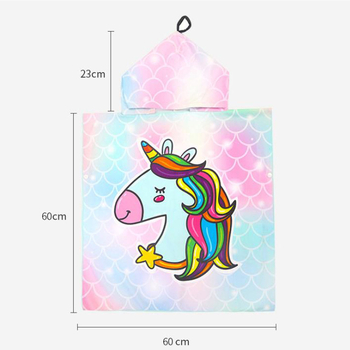 Bērnu divpusīgs fleece pončo dvielis ar kapuci, ātri žūstošs pludmales dvielis peldēšanai un pārģēšanai (Zīmols: Shengchun; Materiāls: Blended; Svars: 200 g; Dziļš vilnas pavediens: Core yarn; Pielāgošana: Jā)