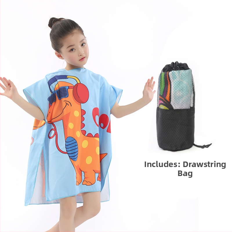 Bērnu divpusīgs fleece pončo dvielis ar kapuci, ātri žūstošs pludmales dvielis peldēšanai un pārģēšanai (Zīmols: Shengchun; Materiāls: Blended; Svars: 200 g; Dziļš vilnas pavediens: Core yarn; Pielāgošana: Jā)